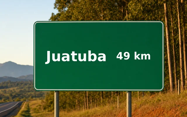 Juatuba - MG Placa de estrada indicando Juatuba a 49 km