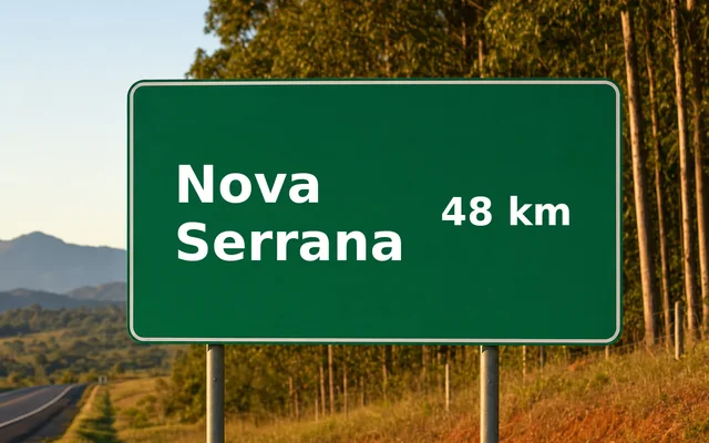Placa de estrada indicando Nova Serrana a 48 km